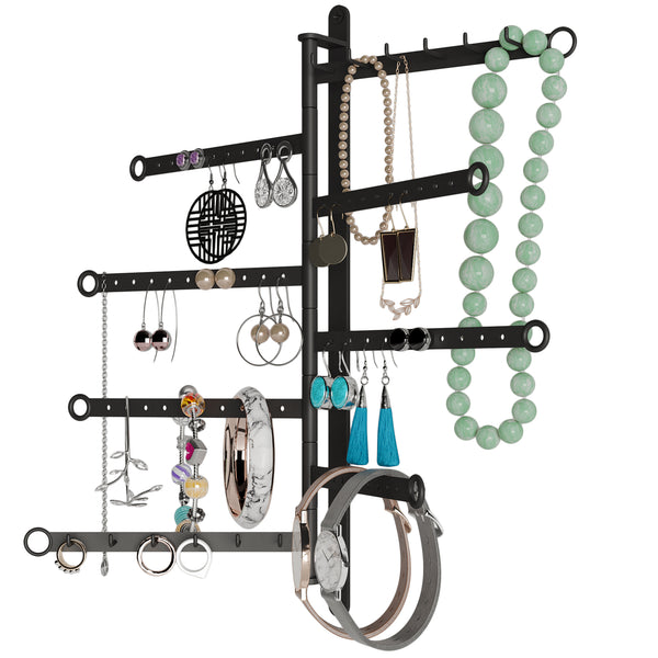 PALOMA Hanging Jewelry Organizer Wall Mount Swivel Earring, Bracelet, Necklace Holder and Jewelry Display Stand -  Black, White - Wallniture