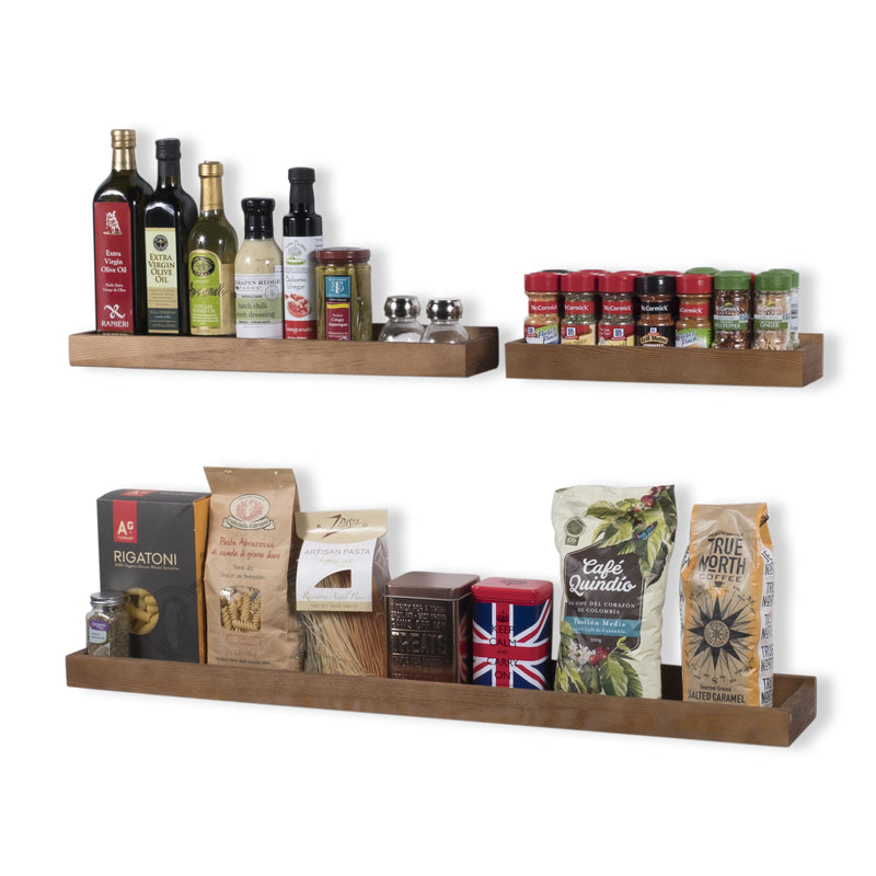 PHILLY Kitchen Floating Shelves and Wall Mount Spice Rack - Multisize - Set of 3 - Walnut - Wallniture