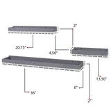 PHILLY Floating Shelves and Wall Bookshelf for Bedroom Decor- Multi-Size - 6 Pieces - Gray - Wallniture