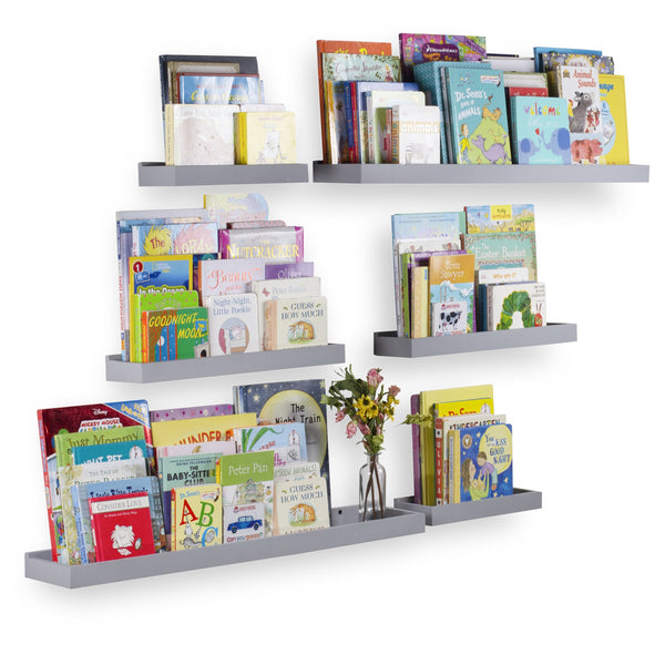 PHILLY Floating Shelves Wall Bookshelf and Nursery Decor  - Multi-Size - 6 Pieces - Gray - Wallniture