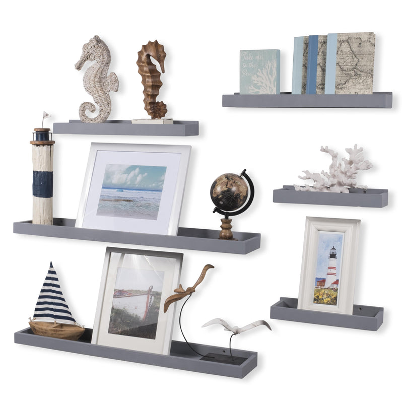 PHILLY Floating Shelves and Wall Bookshelf - Multi-Size - 6 Pieces - Gray - Wallniture