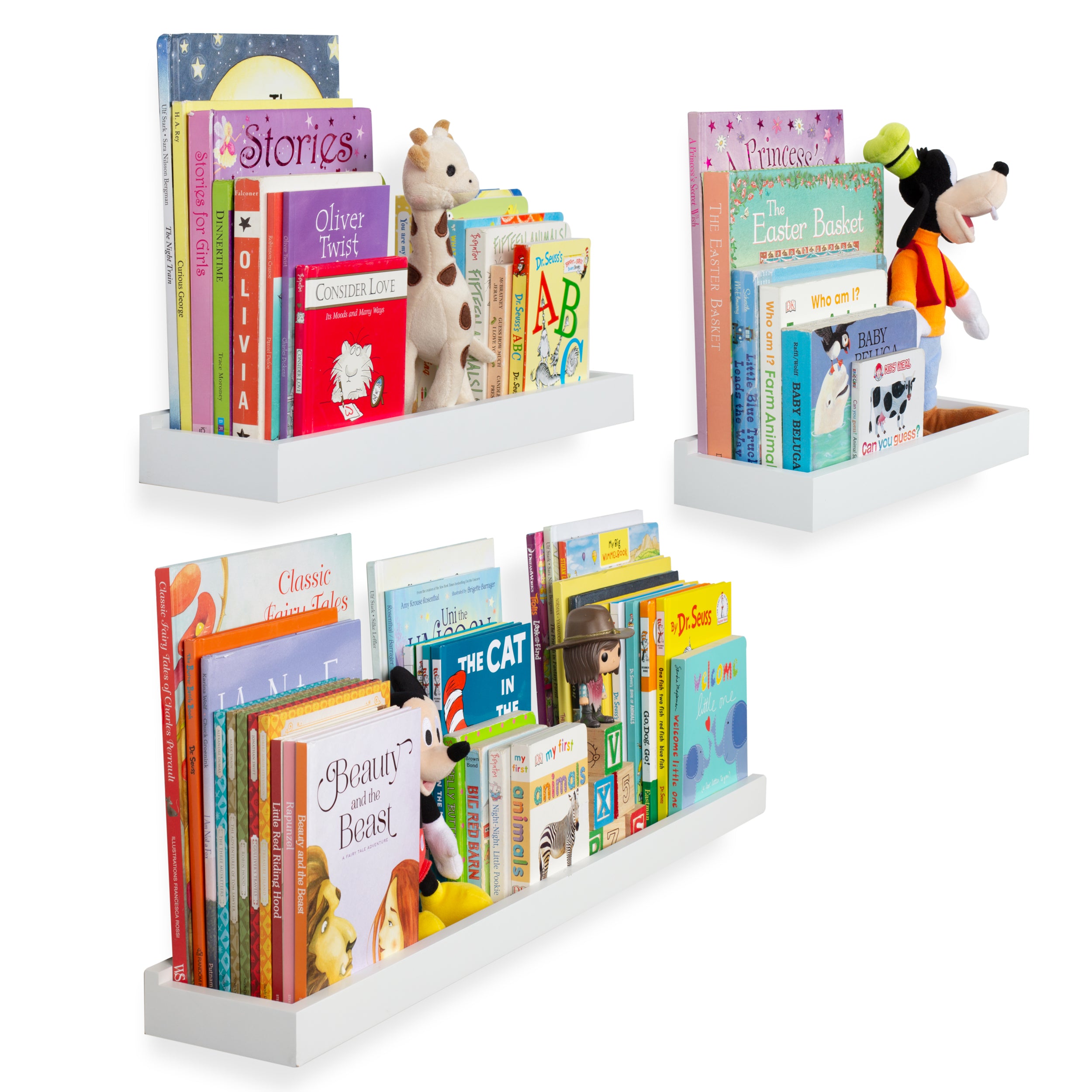 PHILLY Floating Shelves Wall Bookshelf and Nursery Decor - Multisize - Set of 3 - White - Wallniture