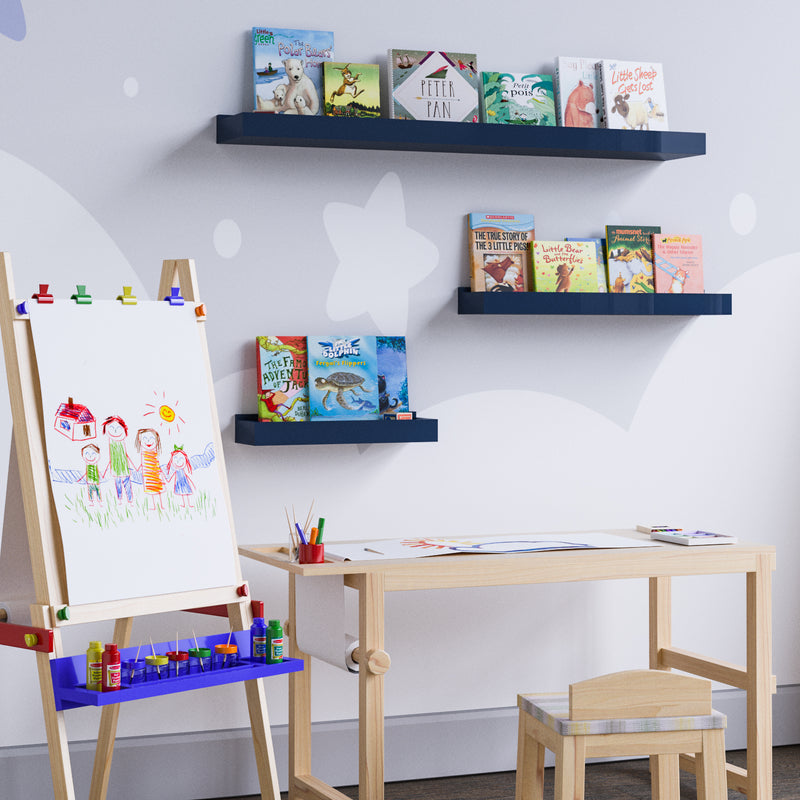 PHILLY Floating Shelves Wall Bookshelf and Nursery Decor - Multisize - Set of 3 - Navy Blue - Wallniture
