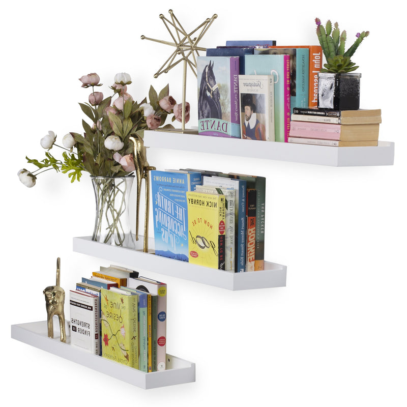 PHILLY Floating Shelves and Wall Bookshelf – 31.5” Length – Set of 3 – White - Wallniture