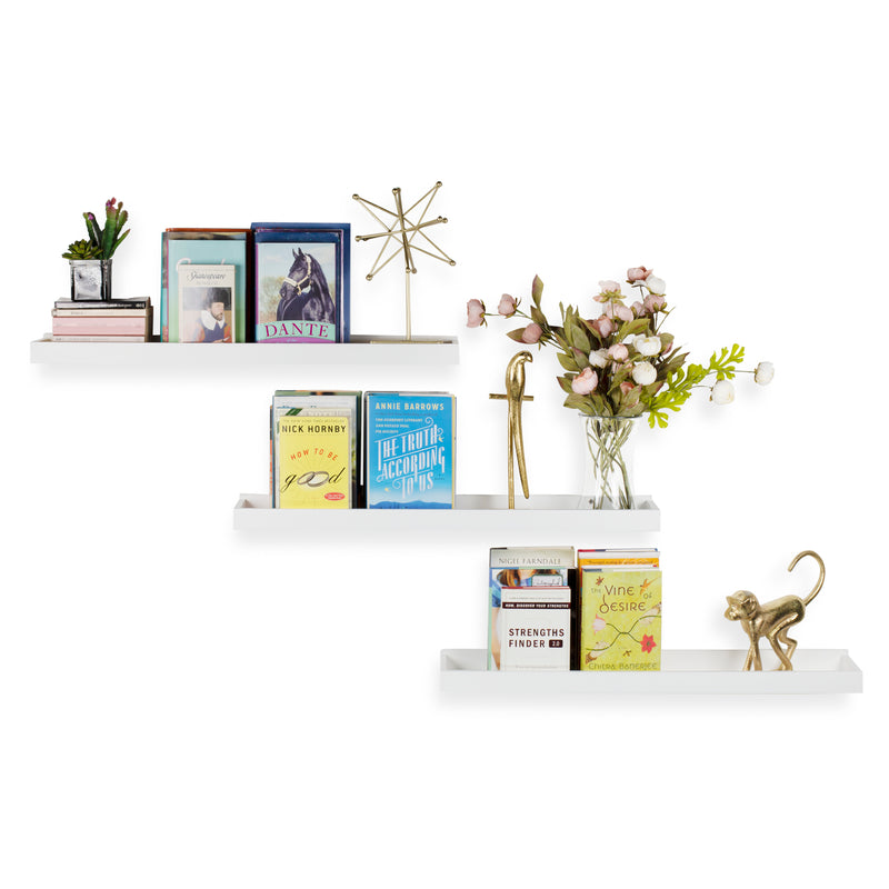 PHILLY Floating Shelves and Wall Bookshelf – 31.5” Length – Set of 3 – White - Wallniture