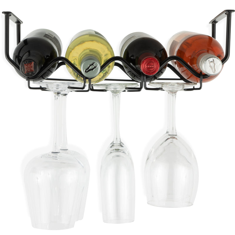 Wallniture Piccola Under Cabinet Wine Bottle Holder and Stemware