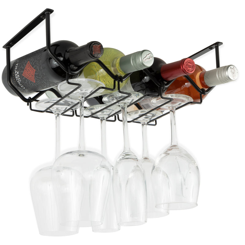 PICCOLA Under Cabinet Bottle and Stemware Rack – 4 Sectional – Black - Wallniture