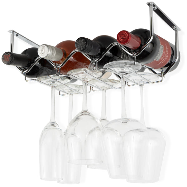 PICCOLA Under Cabinet Bottle and Stemware Rack – 4 Sectional – Chrome - Wallniture