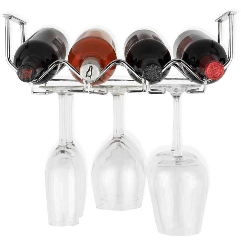 PICCOLA Under Cabinet Bottle and Stemware Rack – 4 Sectional – Chrome - Wallniture