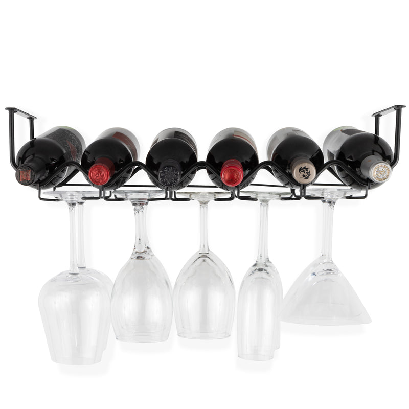 PICCOLA Under Cabinet Stemware and Wine Rack   – 6 Sectional – Black - Wallniture