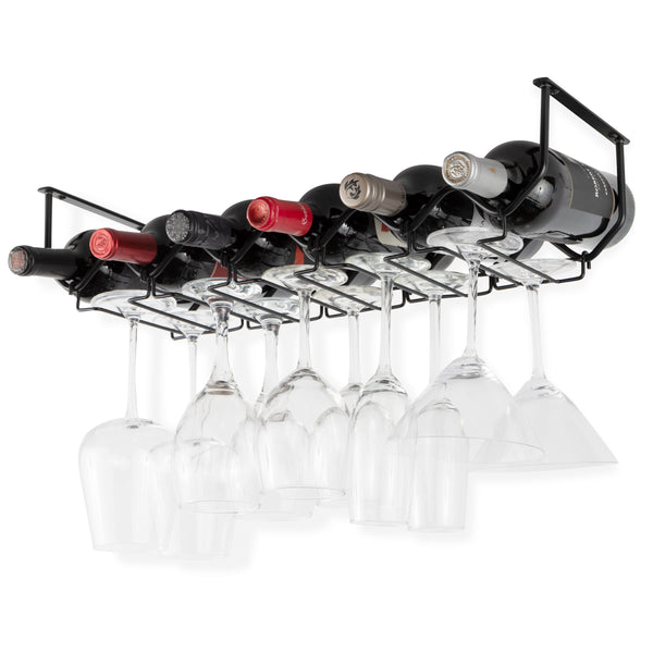 Under Cabinet 6 Wine Bottle & 6 Glass Rack - 3 Channel - Stainless