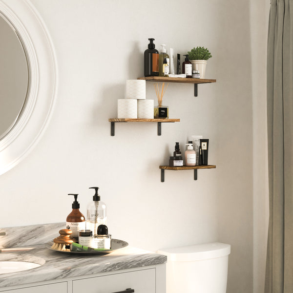 PISA Multisize Rustic Bathroom Shelf for Bathroom Decor, Wall Bathroom Organizer - Set of 3 - Wallniture