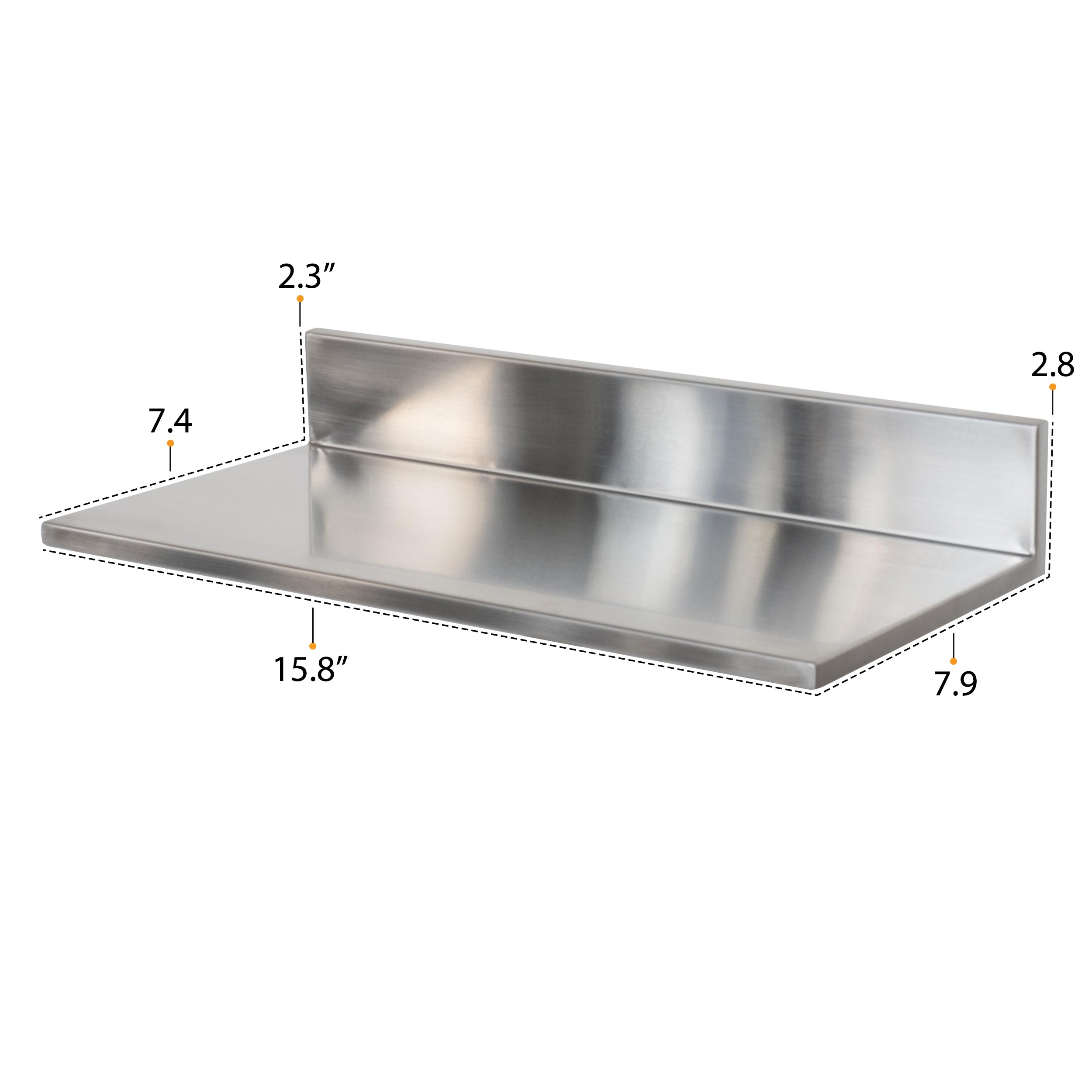 PLAT Stainless Steel Floating Shelves for Wall, 15.8" Metal Wall Shelves for Restaurant, Bar, Cafe, Kitchen Organization and Storage - Set of 3 - Silver - Wallniture