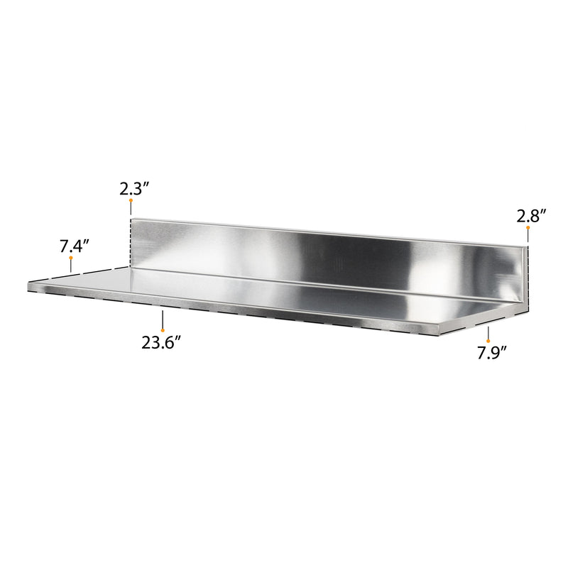 PLAT Stainless Steel Floating Shelves for Wall, 23.6" Metal Wall Shelves for Restaurant, Bar, Cafe, Kitchen Organization and Storage - Set of 4 - Silver - Wallniture