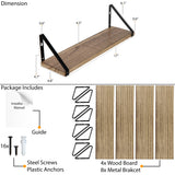 PONZA Kitchen Floating Shelves and Spice Rack Wall Mount – 17” Length – Set of 4 - Natural Burned - Wallniture