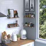 PONZA Kitchen Floating Shelves and Spice Rack Wall Mount – 17” Length – Set of 4 - Natural Burned - Wallniture