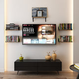 PONZA Rustic Floating Shelves and Wall Bookshelf for Bedroom Decor – Set of 5 – Natural Burned - Wallniture