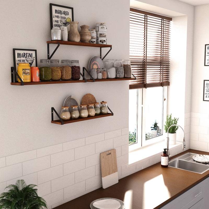 PONZA 24" Floating Shelves for Wall, Rustic Wood Wall Shelves for Bedroom Decor - Set of 4, or 5 - Wallniture