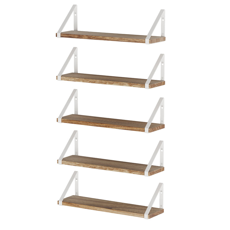 PONZA Floating Shelves for Wall Storage, Floating Bookshelf, Wood Wall Shelves for Living Room - Set of 5