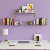 PONZA White Floating Shelves for Wall, 24" Wall Shelves for Living Room Decor - Golden Brackets