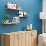 PONZA Rustic Floating Shelves for Wall Decor, Bookshelf Living Room - Set of 3 - 17", or 24" - Golden Brackets