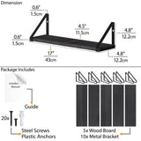 PONZA 17" Floating Shelves for Living Room Wall Shelves - Set of 5 - Black