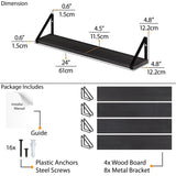 PONZA 24" Floating Shelves for Living Room Wall Decor - Set of 4 - Black