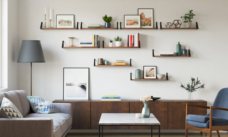 PONZA Floating Shelves for Wall Storage, Floating Bookshelf, Wood Wall  Shelves for Living Room - Set of 5