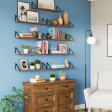 PONZA Floating Shelves, Bookshelf for Living Room Decor, 24"x4.5" Wall Shelves - Set of 9 - Walnut