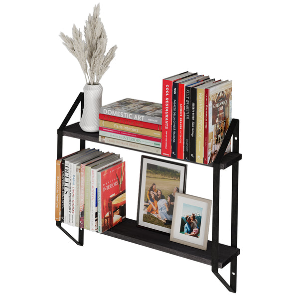 PONZA 17"x4.5" Floating Shelves for Wall, 2-Tier Bookshelves for Living Room - Black
