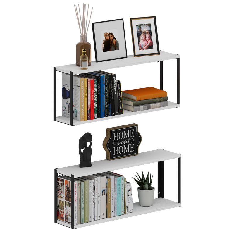 ROCA 2-Tier Wood Floating Shelves for Wall Storage, 24"x6" Set of 2 Floating Bookshelf for Living Room Decor -  White