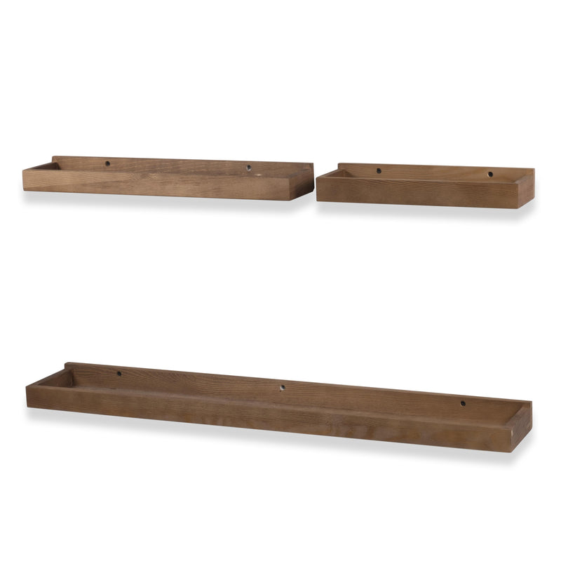 PHILLY Floating Shelves Wall Bookshelf and Picture Ledge for Bedroom Decor - Multisize - Set of 3 - Walnut - Wallniture