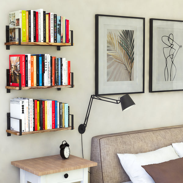 TOLEDO Floating Shelves for Wall, Rustic Book Shelves for Living Room Decor - Set of 3 - Wallniture