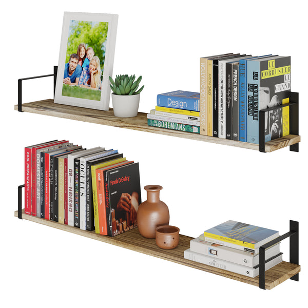 TOLEDO 36"x6" Wood Floating Shelves for Wall Storage, Floating Bookshelf, Long Wall Shelves for Living Room - Set of 2, or 3