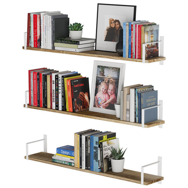TOLEDO 36" Long Floating Shelves for Wall Storage, Floating Bookshelf,  Wall Shelves for Living Room - Set of 3
