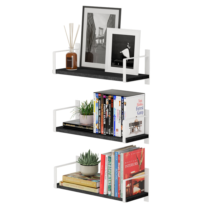 Toledo Bookshelf Living Room Decor Kitchen Organization Floating Shelves - Set of 3 - Gray, or Black