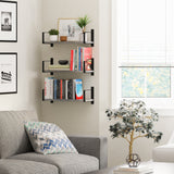 TOLEDO Floating Bookshelf for Living Room Decor, Rustic Wall Shelves - Set of 3 - Gray, or Black