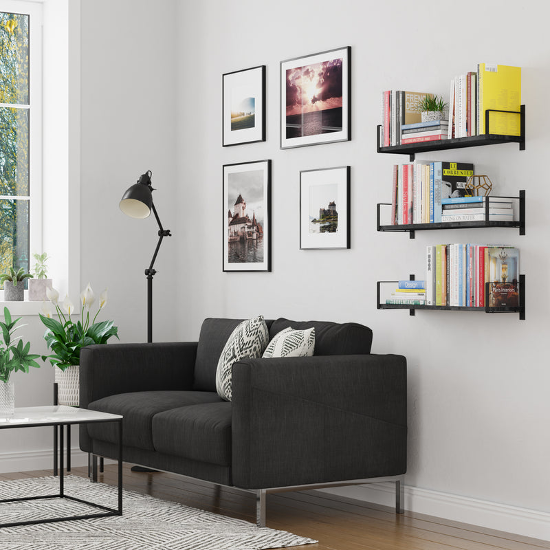 TOLEDO Floating Shelves for Living Room Wall Shelves - Black - Set of 2, or 3