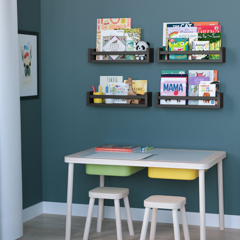 UTAH Floating Shelves Wall Bookshelf for Kids and Nursery Decor – 15.75" Length –  Set of 4 – Black - Wallniture