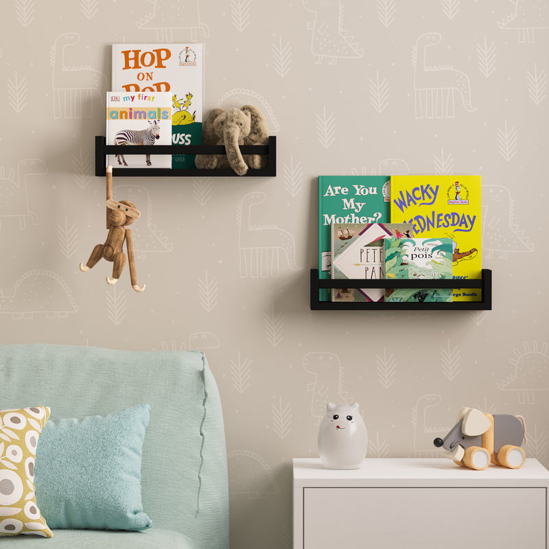 UTAH Floating Shelves Wall Bookshelf for Kids and Nursery Decor – 15.75" Length –  Set of 2 – Black - Wallniture