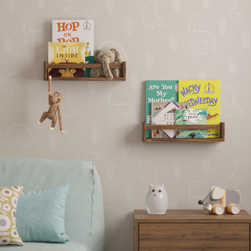 UTAH Floating Shelves Wall Bookshelf for Kids and Nursery Decor – Set of 2 – Burnt Wash Brown - Wallniture