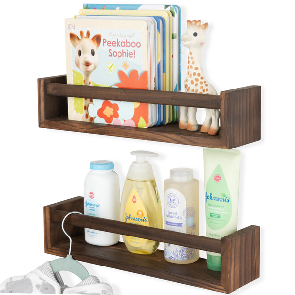 UTAH Floating Shelves Wall Bookshelf for Kids and Nursery Decor – Set of 2 – Burnt Wash Brown - Wallniture