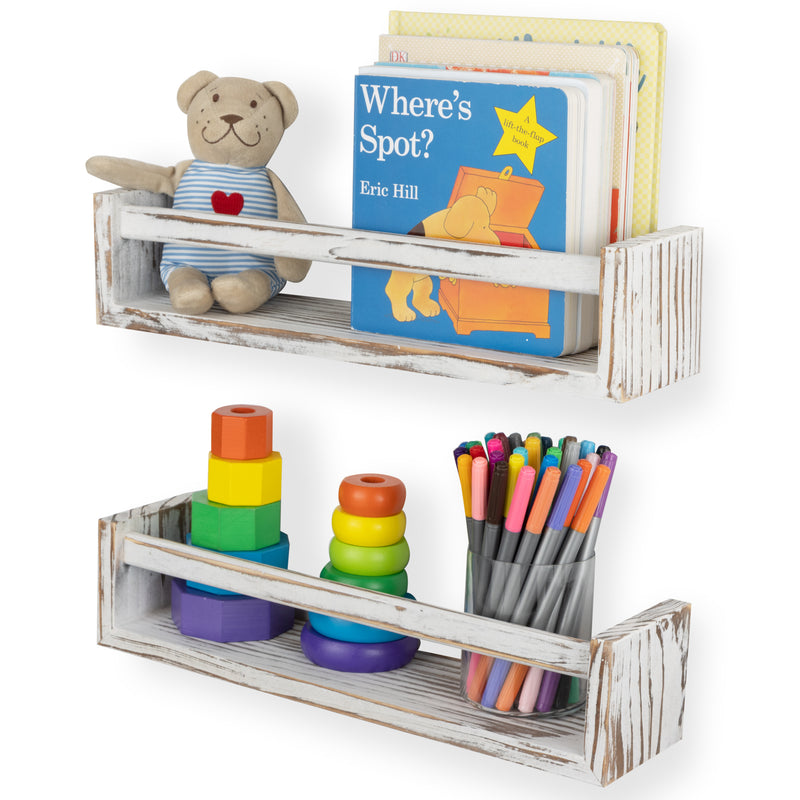 UTAH Floating Shelves Wall Bookshelf for Kids and Nursery Decor – 15.7' Length – Set of 2 – Burnt White - Wallniture