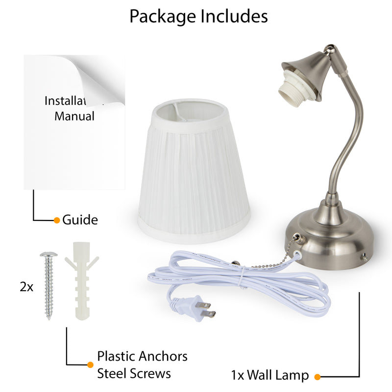MODU Wall Lamp, White Paper Top Bedside Lamp - Set of 1 or 2 -  Chrome - Wallniture