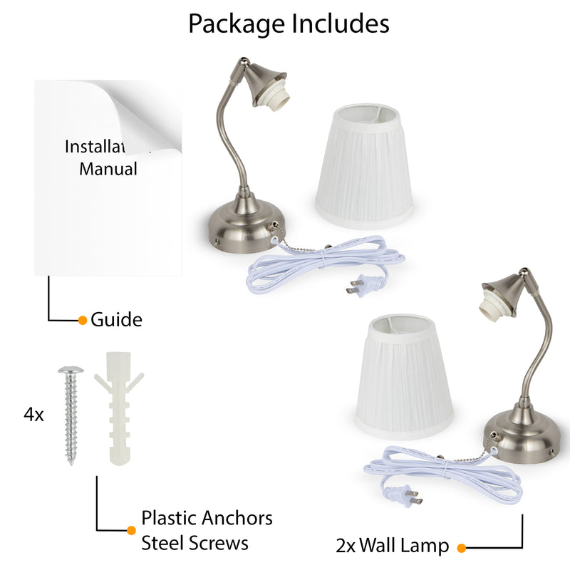MODU Wall Lamp, White Paper Top Bedside Lamp - Set of 1 or 2 -  Chrome - Wallniture