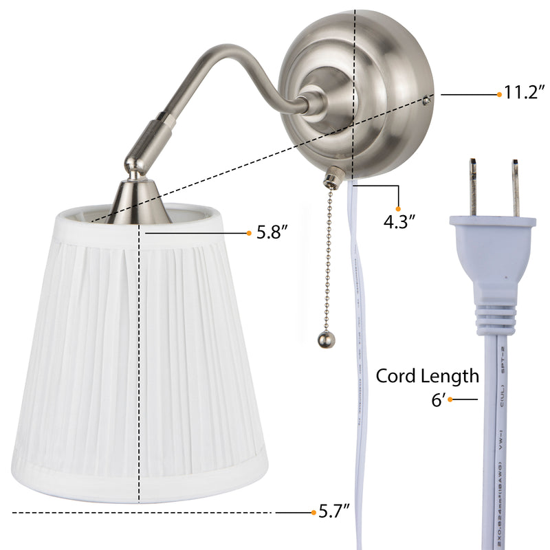 MODU Wall Lamp, White Paper Top Bedside Lamp - Set of 1 or 2 -  Chrome - Wallniture